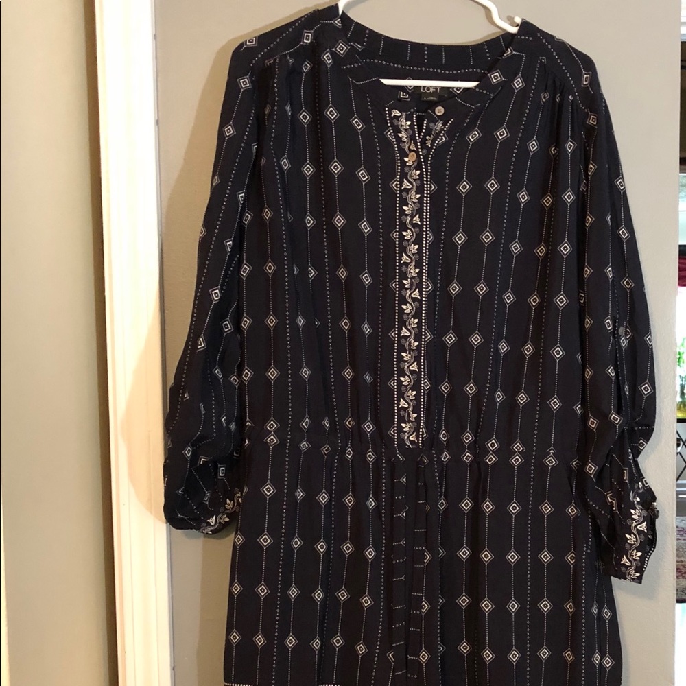 LOFT Navy Blue and White long sleeved romper